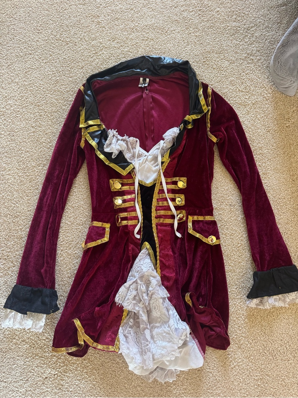 Fashion Nova Burgundy Velvet Pirate Costume with Gold Trim